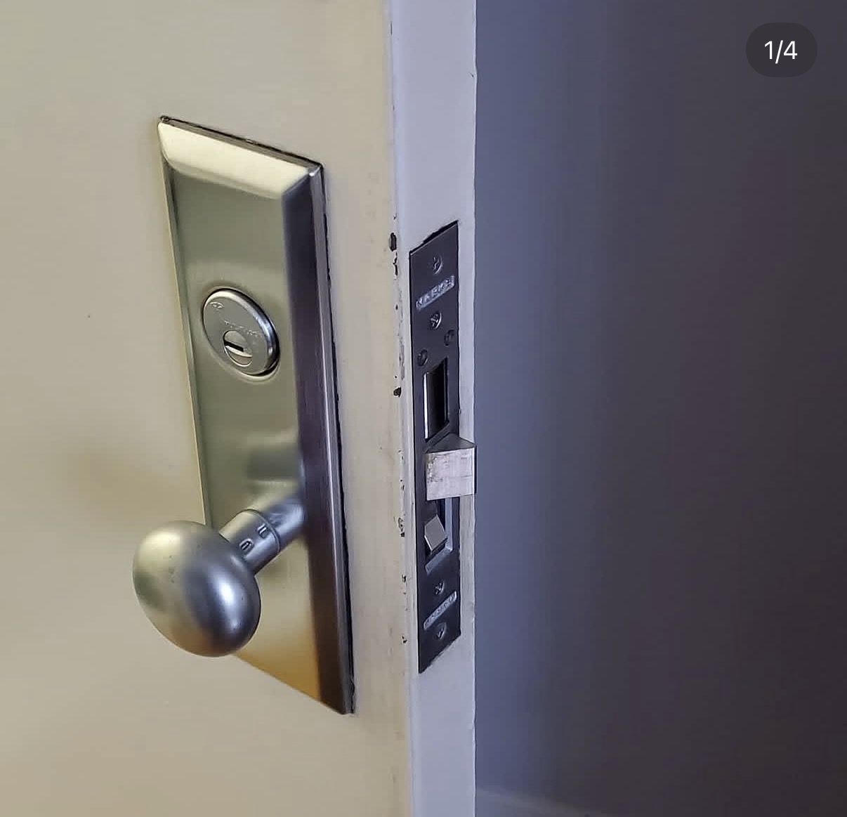 Mortise lock installed on an apartment door